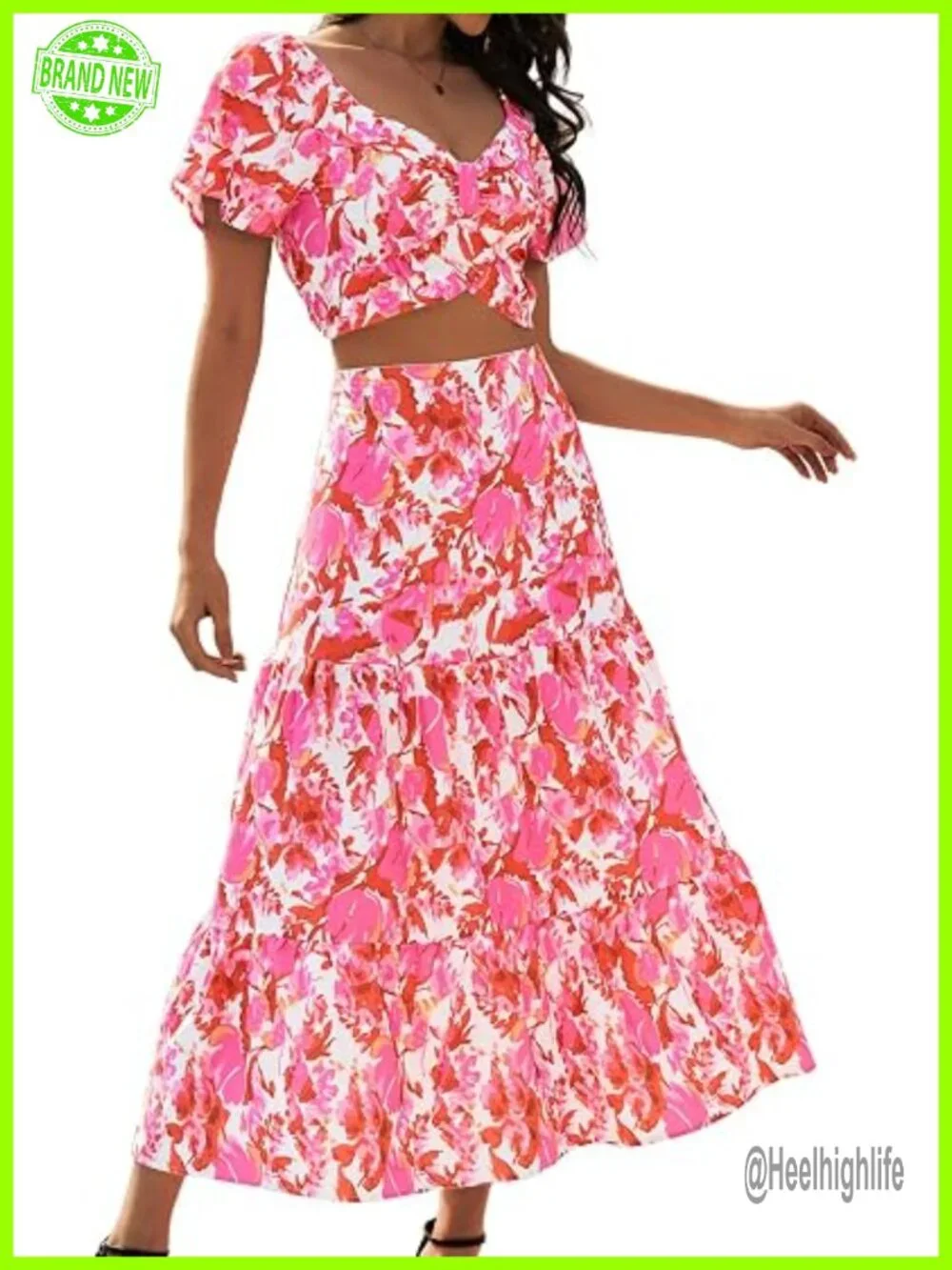 2 Piece Skirt Set, Matching Top & Long Skirt, Floral Boho Cruise Outfit